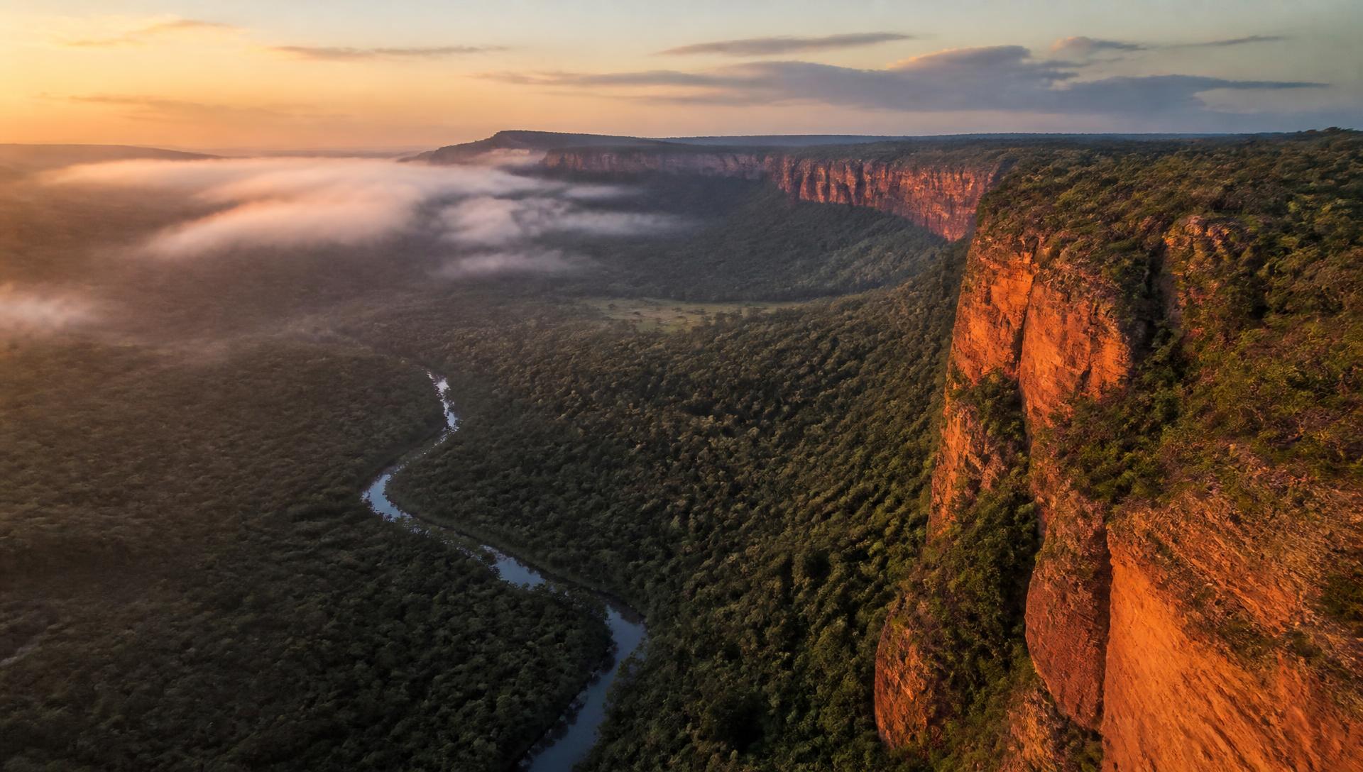 Aerial view of the Waterberg escarpment at sunrise
